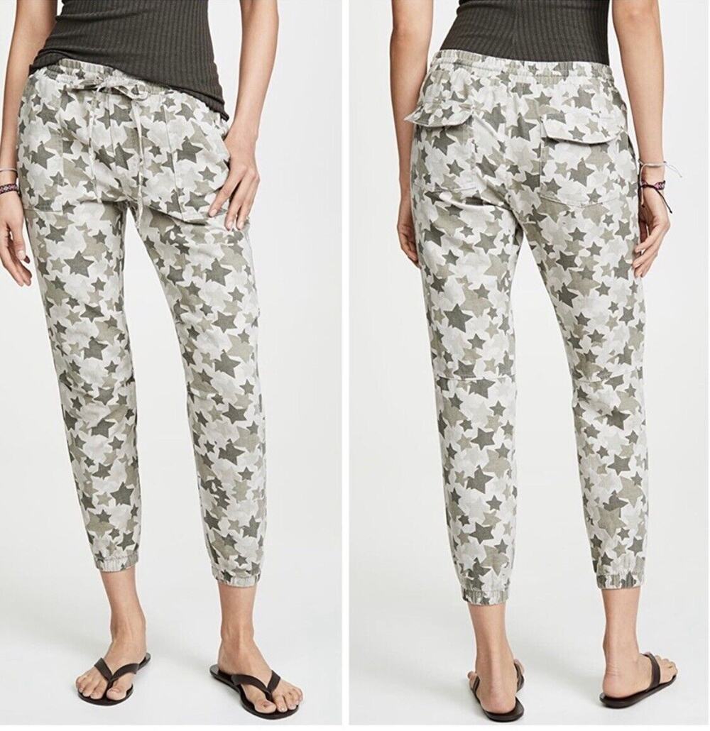 Monrow · Star Camo Joggers · Size Large · 100% Cotton Elastic Waist · Green Tea